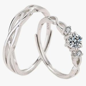 New Sterling Silver Zircon Diamond R Adjustable Matching wedding Rings N…